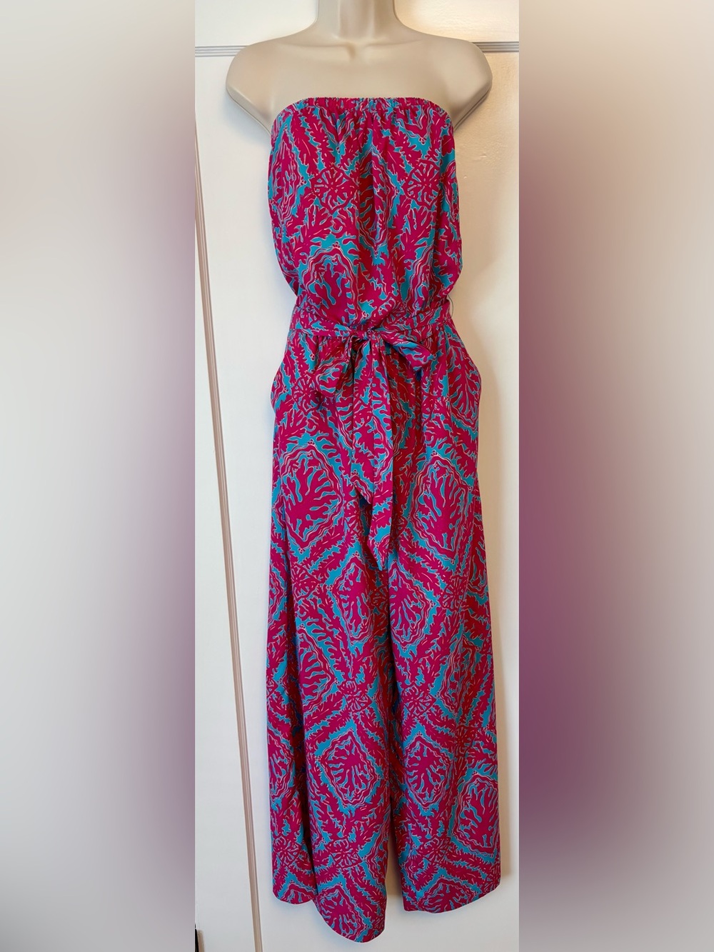 Lilly Pulitzer Tia Strapless Wide Leg Jumpsuit Papaya Playa M